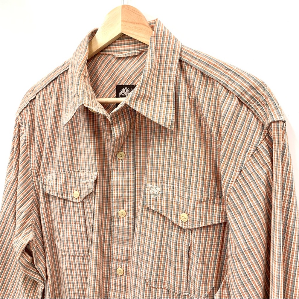 Timberland Long Sleeve Western Cotton Casual Snap Shirt Roll Tab Sleeves Medium